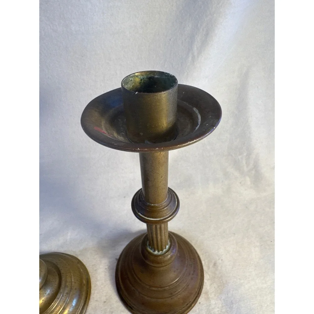 Vintage Brass Candlestick Holders Pair Fluted Column Neoclassical Taper Set